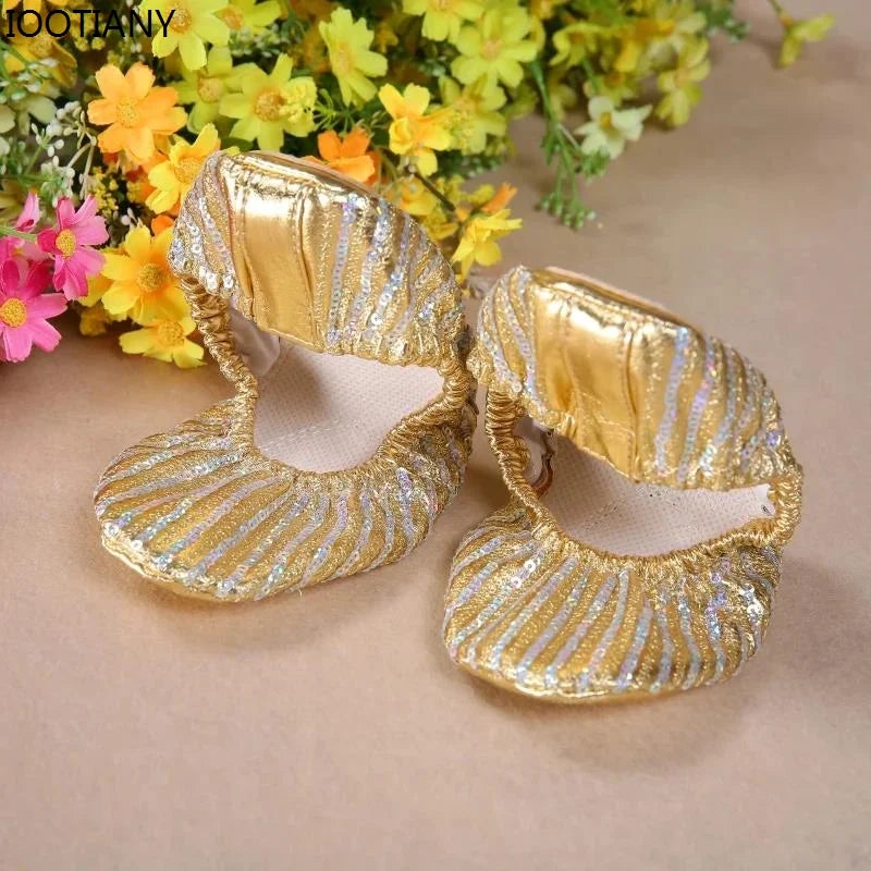 Gold Sequin Belly Dance & Gymnastics Flat Training Shoes