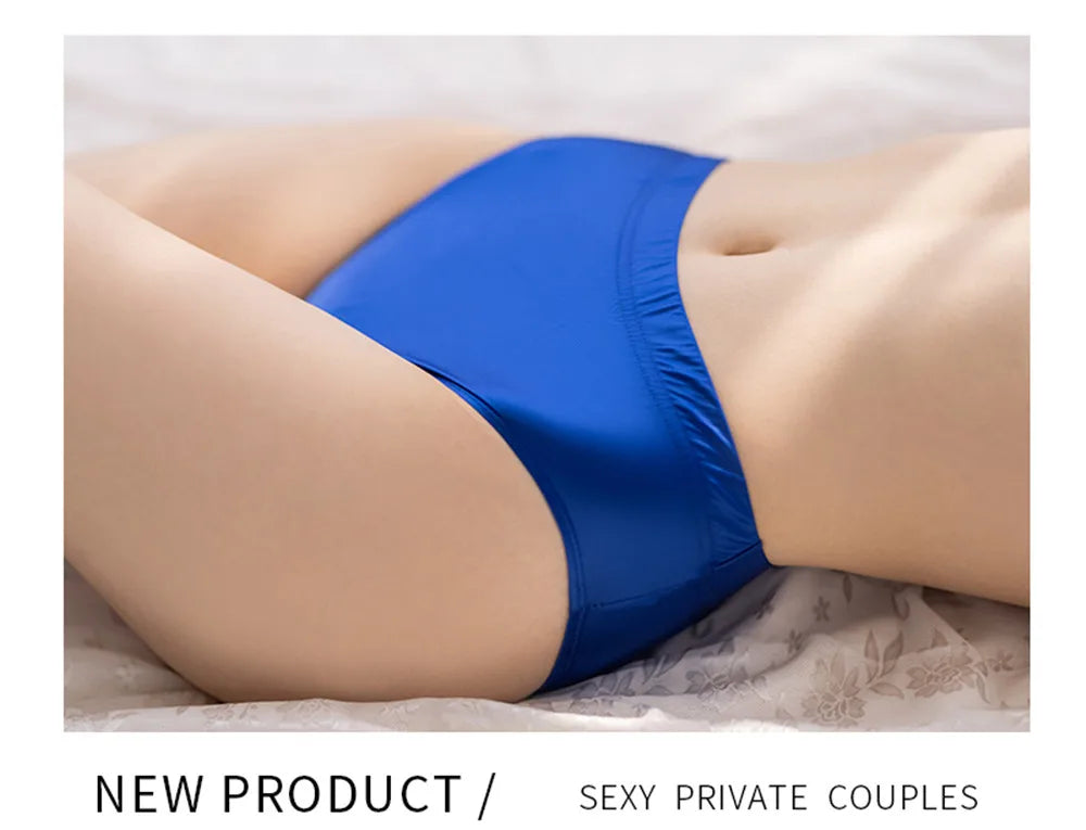 Sexy Smooth Shiny High Waist G-string Sheer See Through Brief Candy Color Elastic T-Back Oil Thong UnderWear Erotic Lingerie