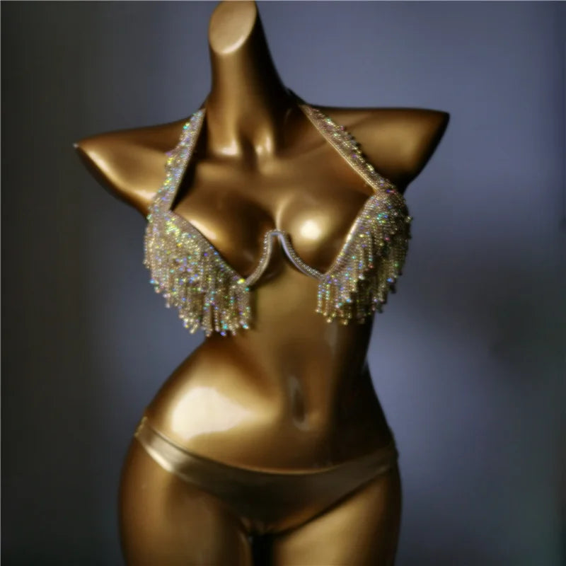 Luxury Rhinestone Siamese Monokini – Shimmering Crystal Cut-Out One-Piece Swimsuit & Elegant Body Harness Bathing Suit
