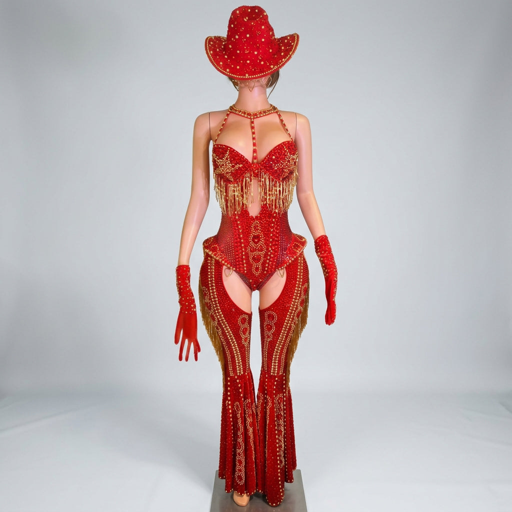 The Stardust Showstopper 4-Piece Rhinestone Ensemble – Luxury Stage Bodysuit & Jumpsuit Set