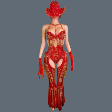 The Stardust Showstopper 4-Piece Rhinestone Ensemble – Luxury Stage Bodysuit & Jumpsuit Set