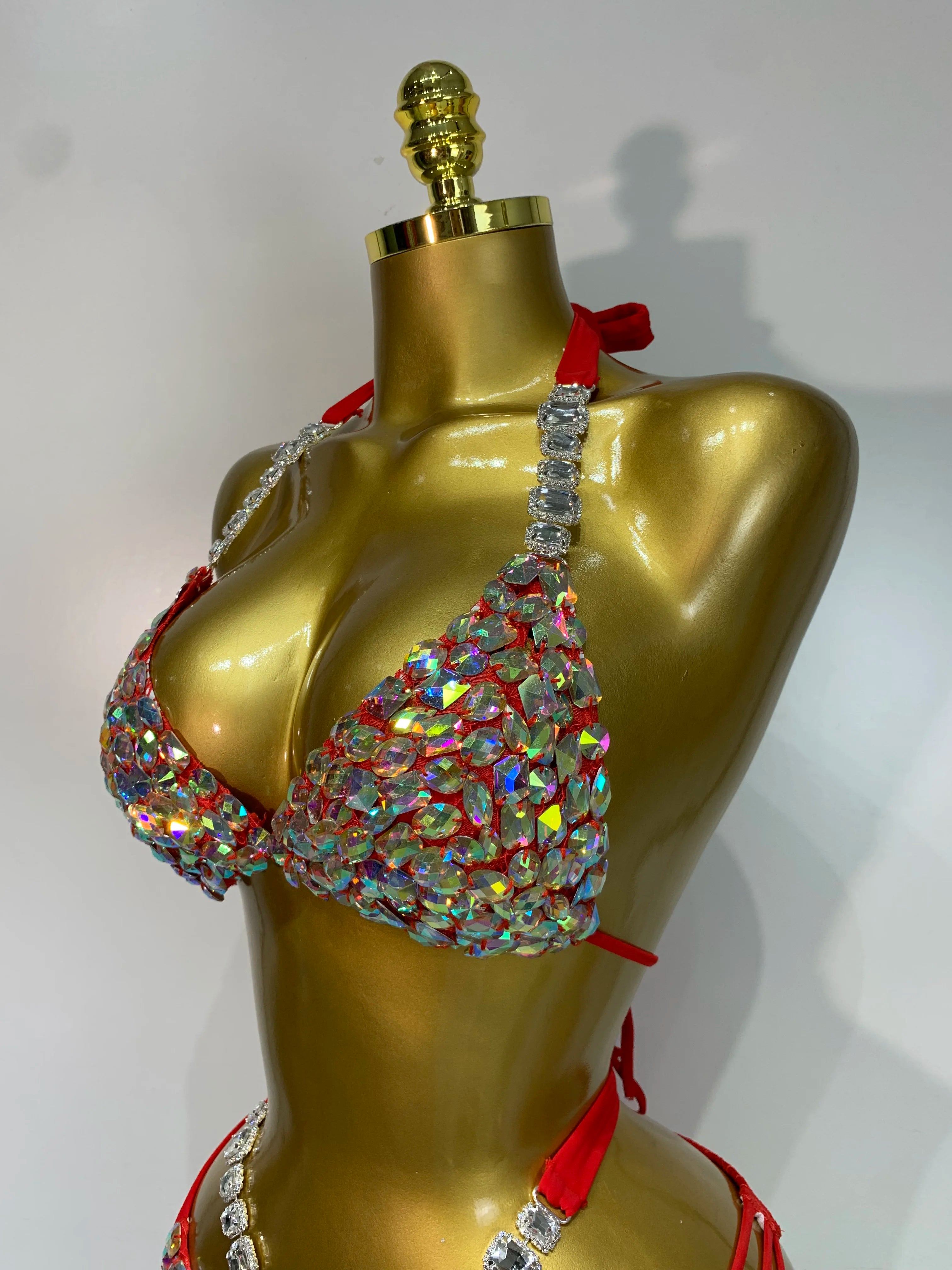 Crystal Diamond Bikini Two-Piece Set Sparkle Stage Performance Outfit