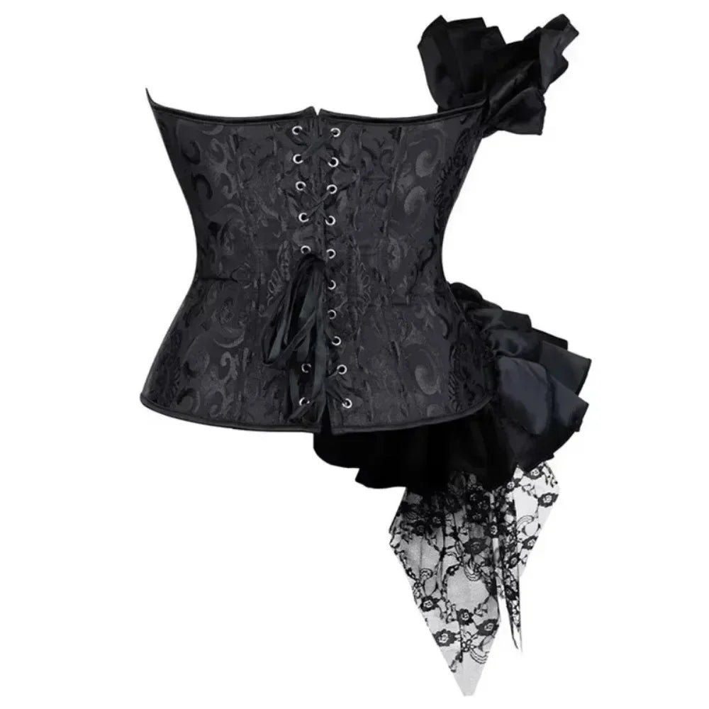 Victorian Ruffle Floral Lace Overbust Corset Bustier Body Shaper Top