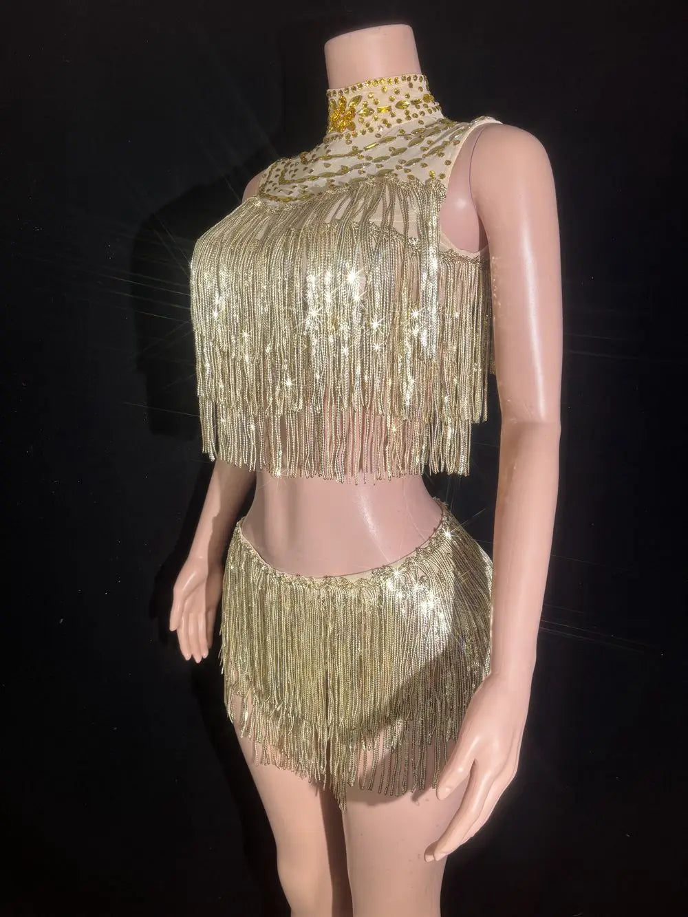 Showgirl-Inspired Two-Piece Crop Top & Shorts Dance Costume