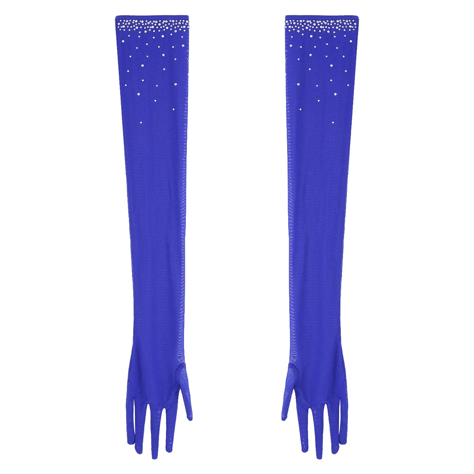 Rhinestone Latin Dance Dress, Mesh Tiered Tassel Bodysuit & Long Gloves Set