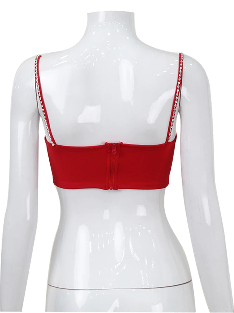 Scarlet Sweetheart Crop Camisole Sculpted Red Bustier Party Bralette Top