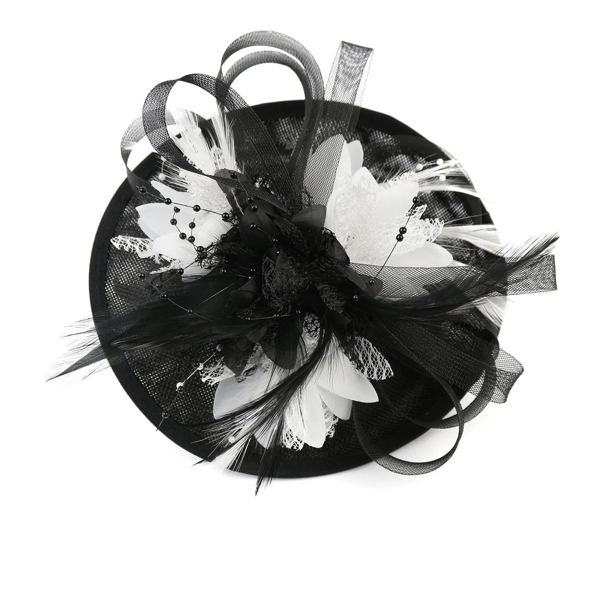 Feather Flower Mesh Fascinator with Clip & Headband