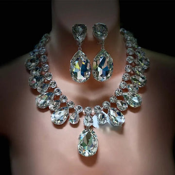 Crystal Teardrop Necklace and Earrings Set for Women | Wedding Jewelry