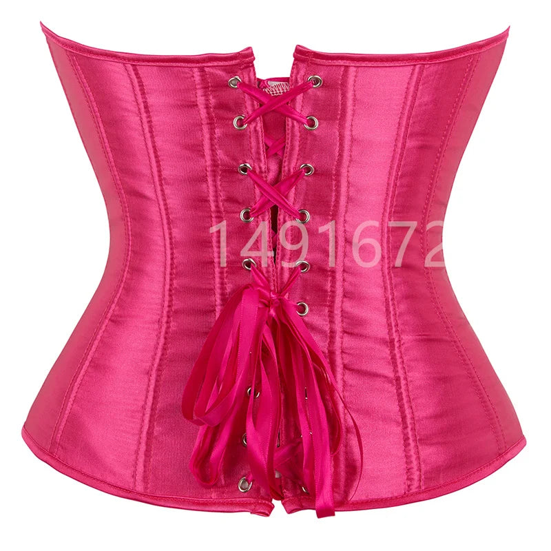Vintage Overbust Corset Plus Size Satin Lace-Up Bustier Top