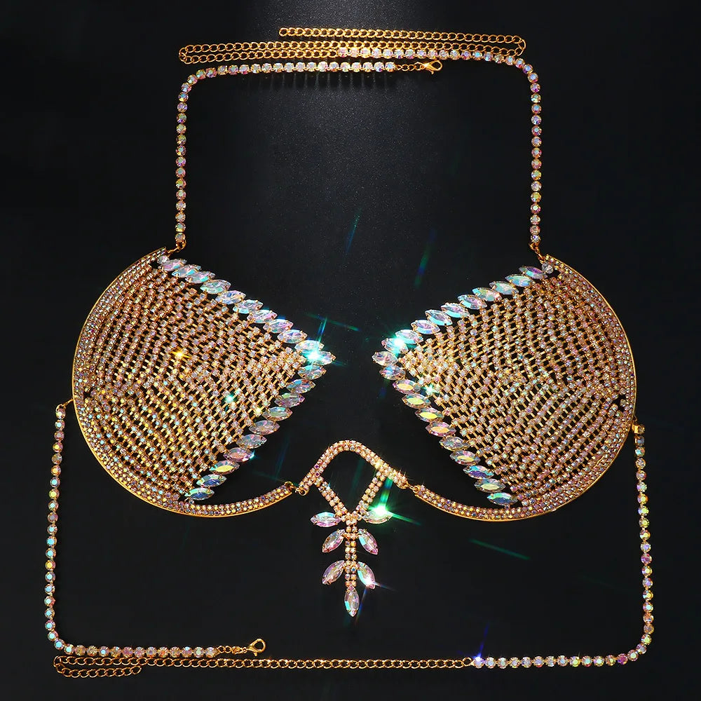 Dazzling Crystal Ankh Cross Chest Chain & Halter Bra Body Jewelry