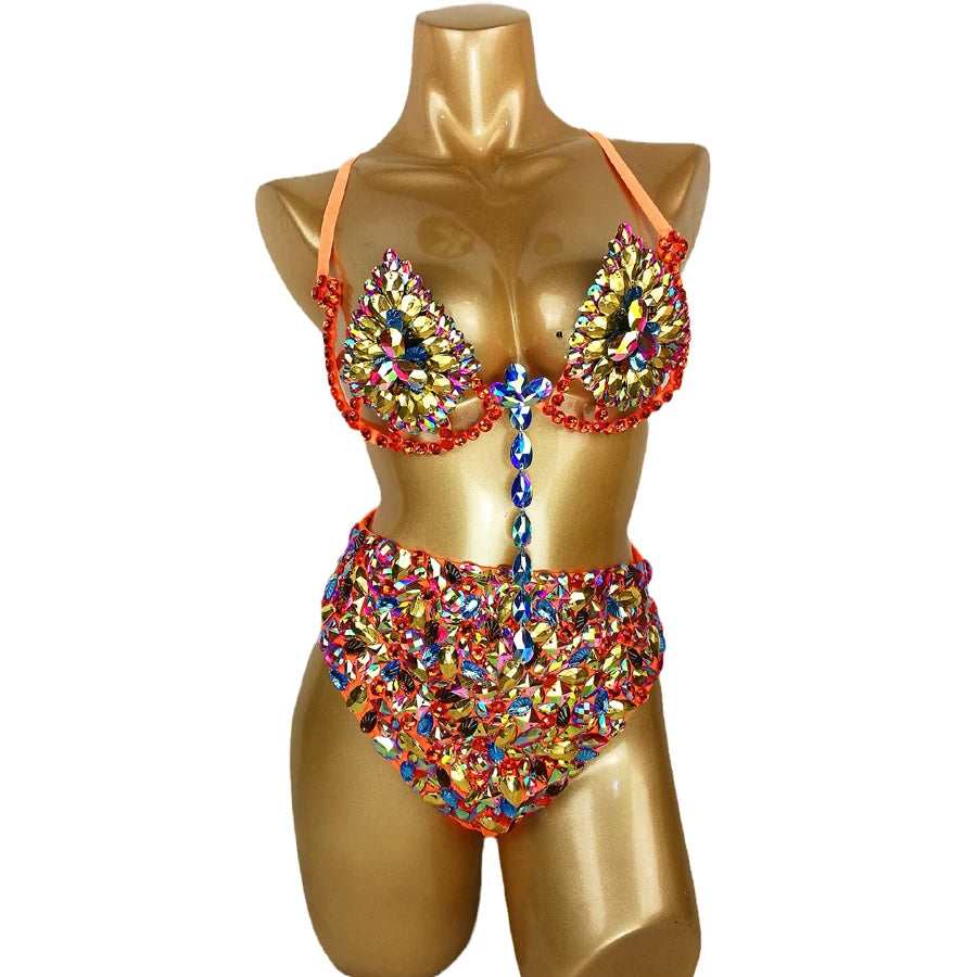 Sparkly Samba Carnival AB Crystal Wire Bra & High-Waisted Panties Costume Set