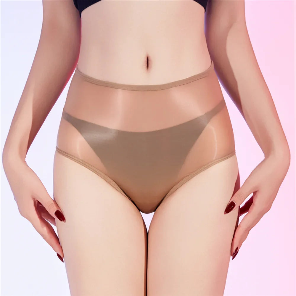 Sexy Women Unisex Silm Crotch Safety Short 6D Thin Bottom Wear Oil Shiny Briefs Sheer See Through U Convex Pouch Underwear