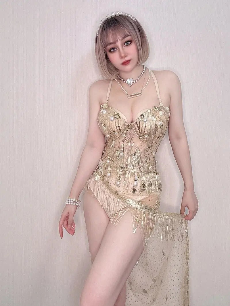 Gold Tassel Showgirl Performance Bodysuit