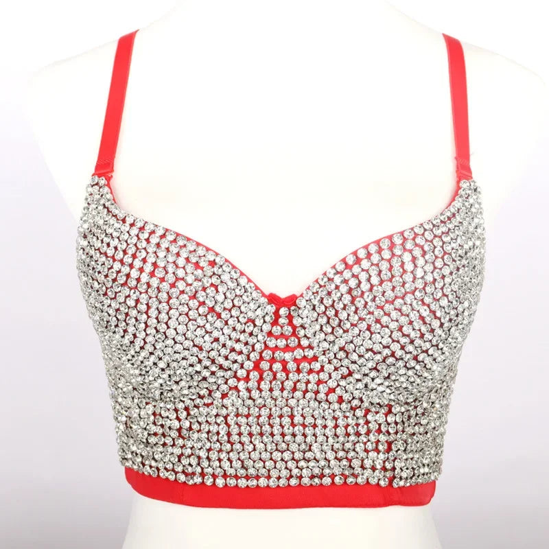 Sparkly Diamond Rhinestone Corset Top Showgirl Stage Performance Push-Up Bustier