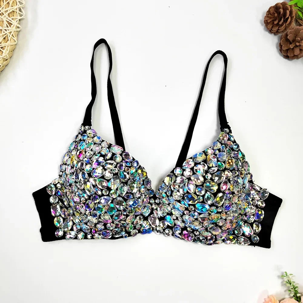 Sparkly Rhinestone Corset Top Showgirl Stage Performance Bustier Bra Top