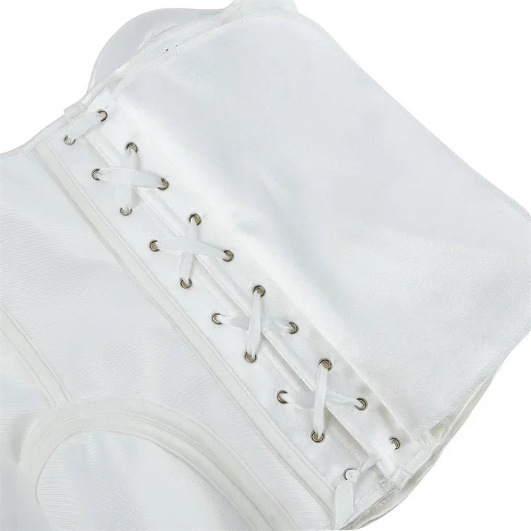 Overbust Corset Bustier Top Built-In Bra Cup Lace-Up Waist Cincher