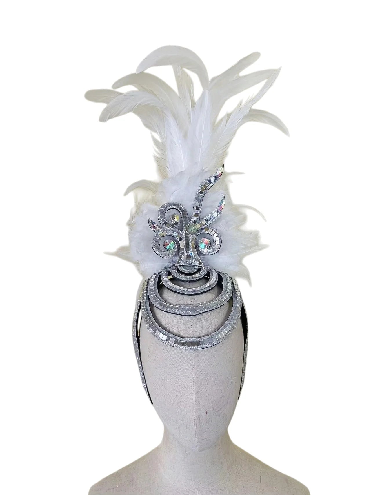 The Stardust Dionysia – Pure White Feather Carnival & Masque Ball Headdress