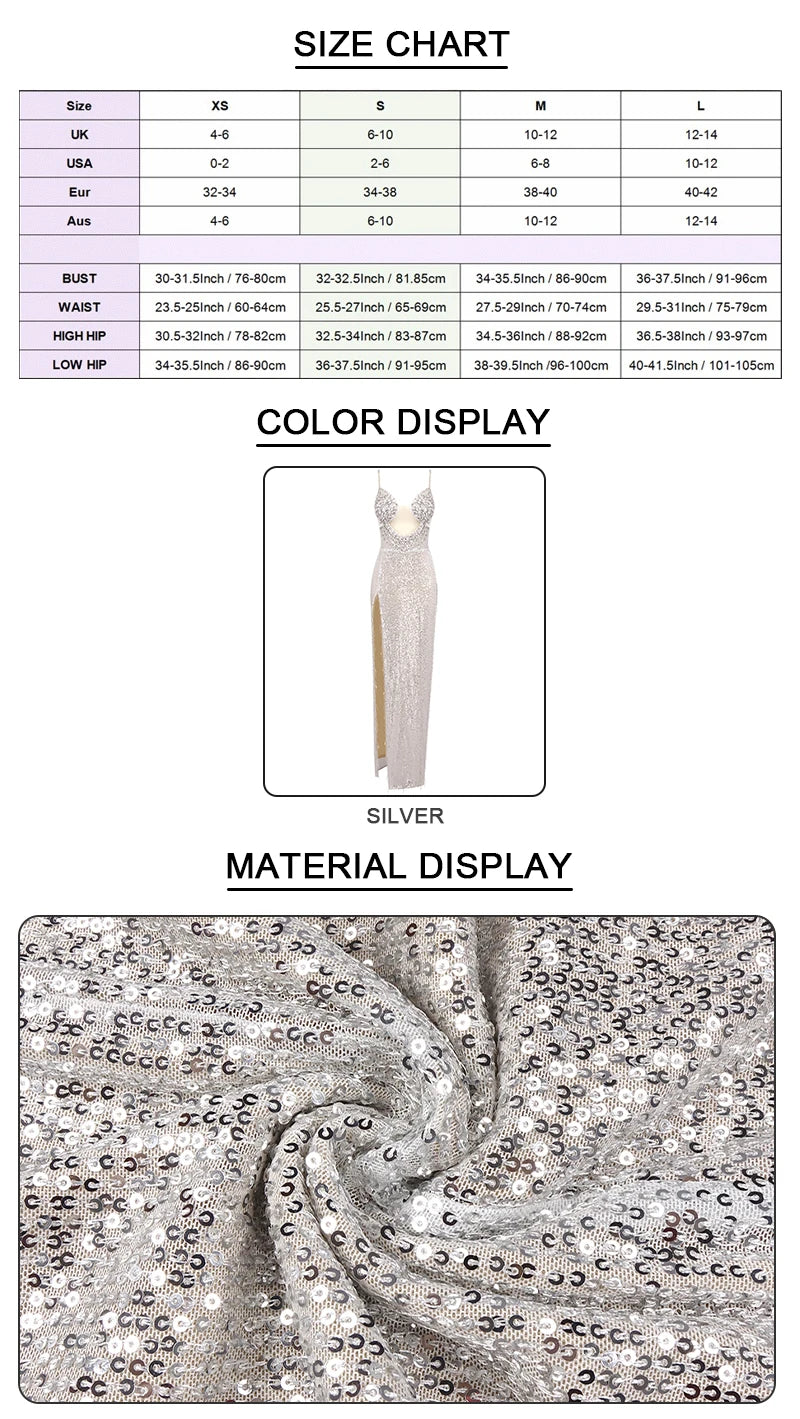 Silver Rhinestone High-Slit Gown