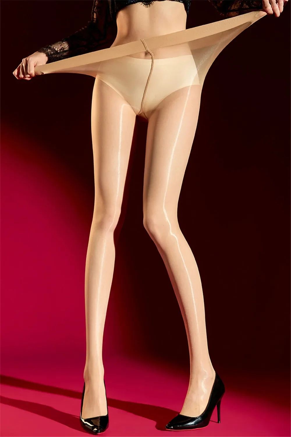 Plus Size Oil Glossy 1D Ultra-Thin Shaping Pantyhose High-Elasticity Tights