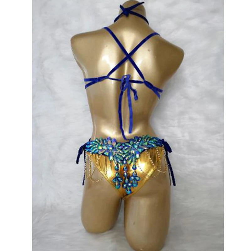 Royal Blue Samba Carnival Wire Bra & Belt 4-Piece Costume Set