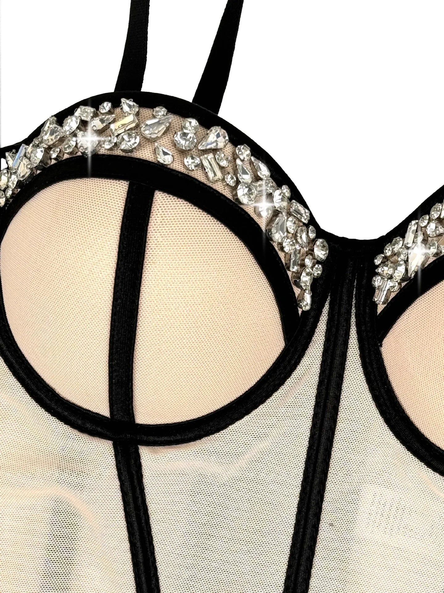 Diamond Embroidered Bustier Corset Crop Top Asymmetric Stage Bralette
