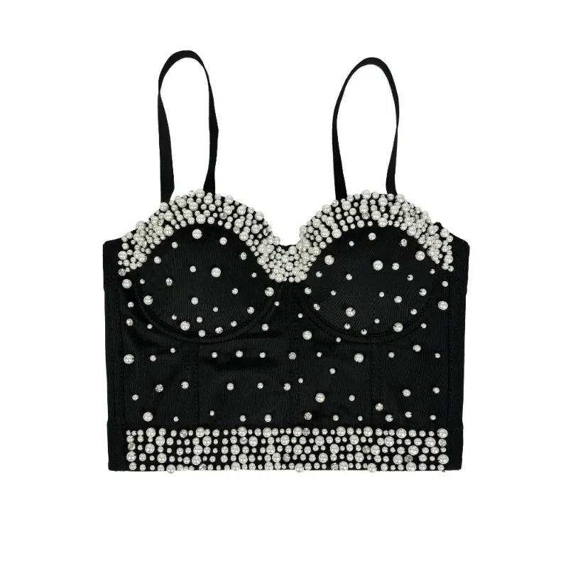 Sparkly Rhinestone Corset Crop Top Showgirl Stage Performance Camisole Bustier