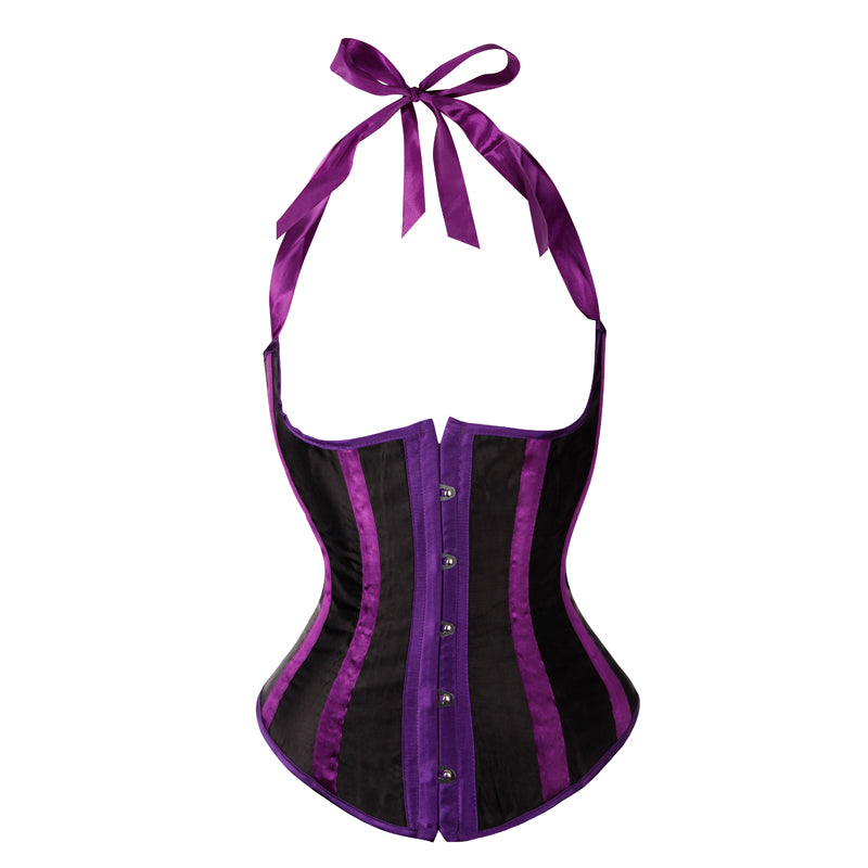Gothic Striped Satin Halter Underbust Corset Vest 12 Spiral Steel Bones Bustier