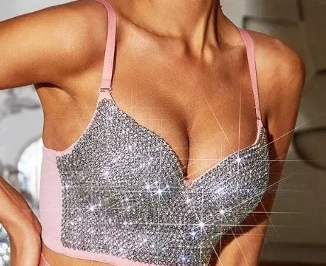 Sparkly Rhinestone Corset Tank Top Showgirl Stage Performance Bra Bustier