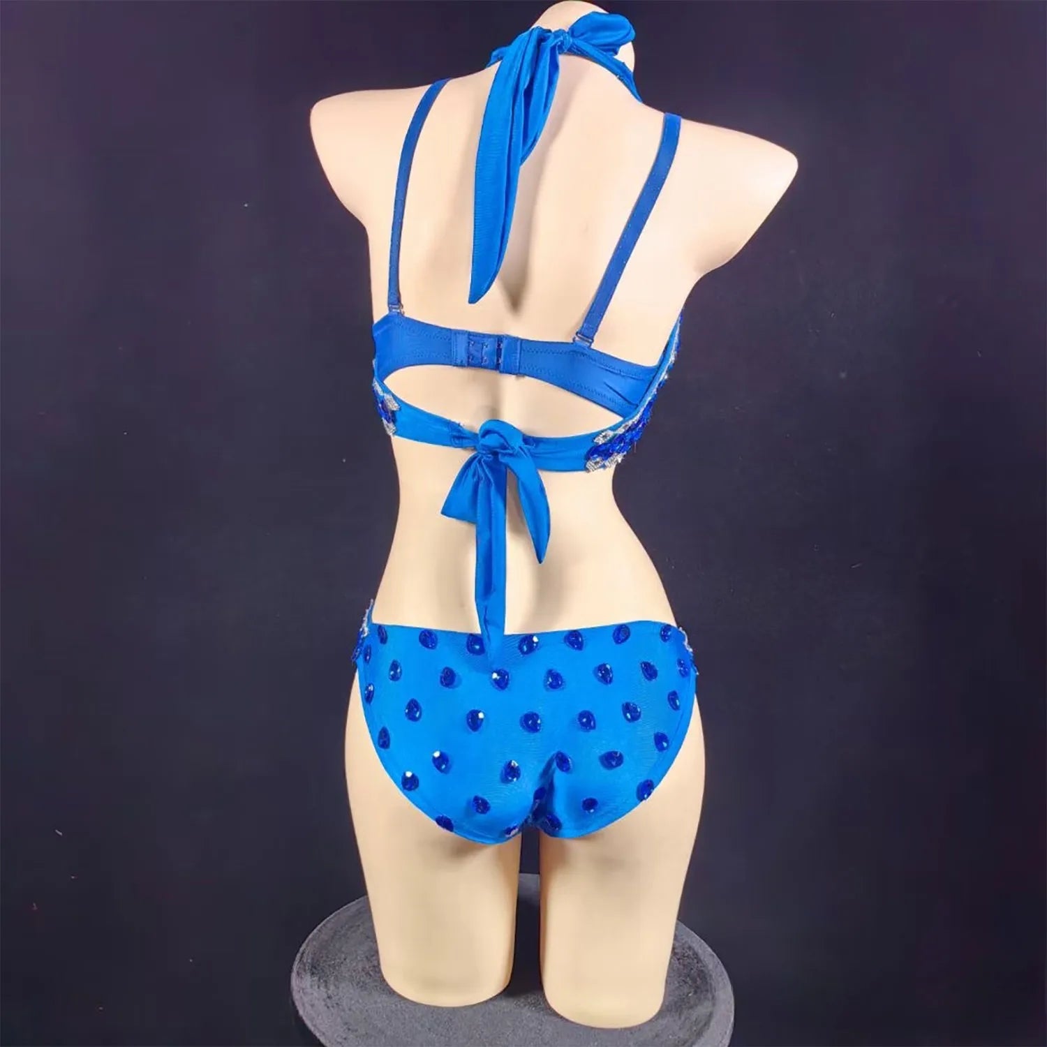 Luxury Rhinestone & Crystal Beaded Halter Bikini Stage Bodysuit