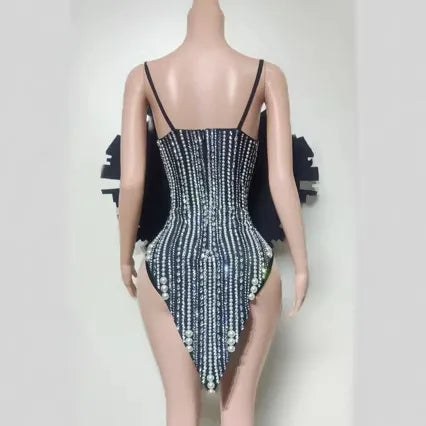 Barcelona dance performance outfit for women gogo show sexy sequined and diamond adorned one piece backless dance dress