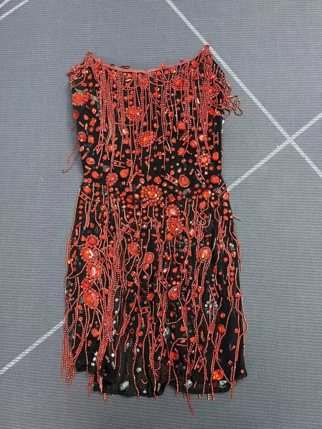 Red Party Diamond Chains Strapless Dress Women Evening Celebrate Red Carpet Catwalk Cocktail Dress Singer Concert Stage Costume