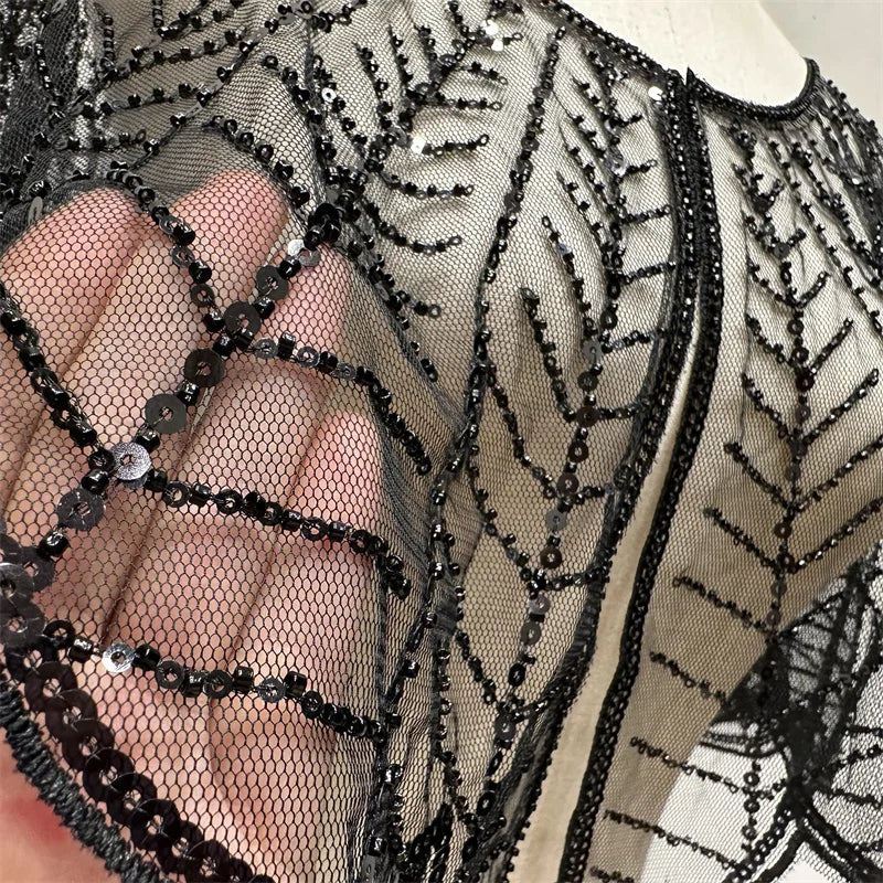 Sparkly Sequin & Beaded Leaf Mesh Capelet Evening Shawl Bolero Jacket
