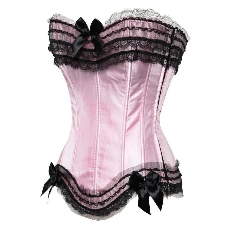 Lace Overlay Boned Overbust Corset Bustier Top Plus Size Body Shaper