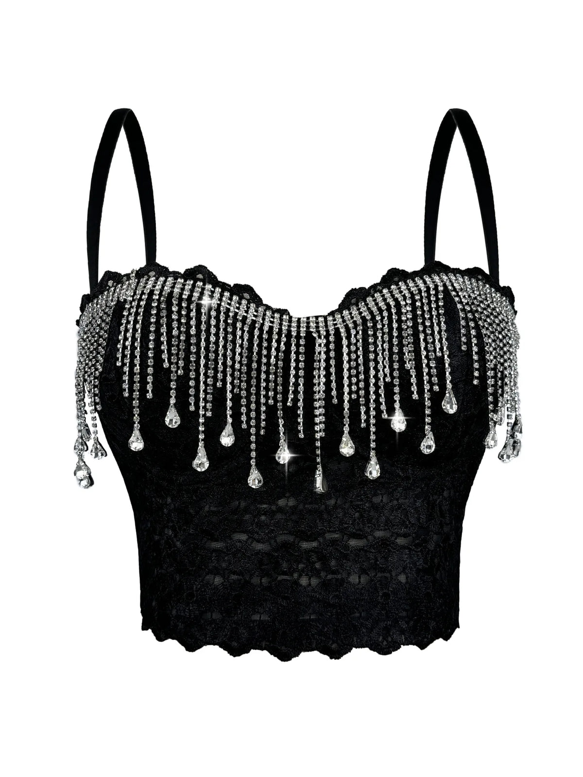 Lace Embroidery Diamond Tassel Bustier Corset Crop Top Stage Party Bralette