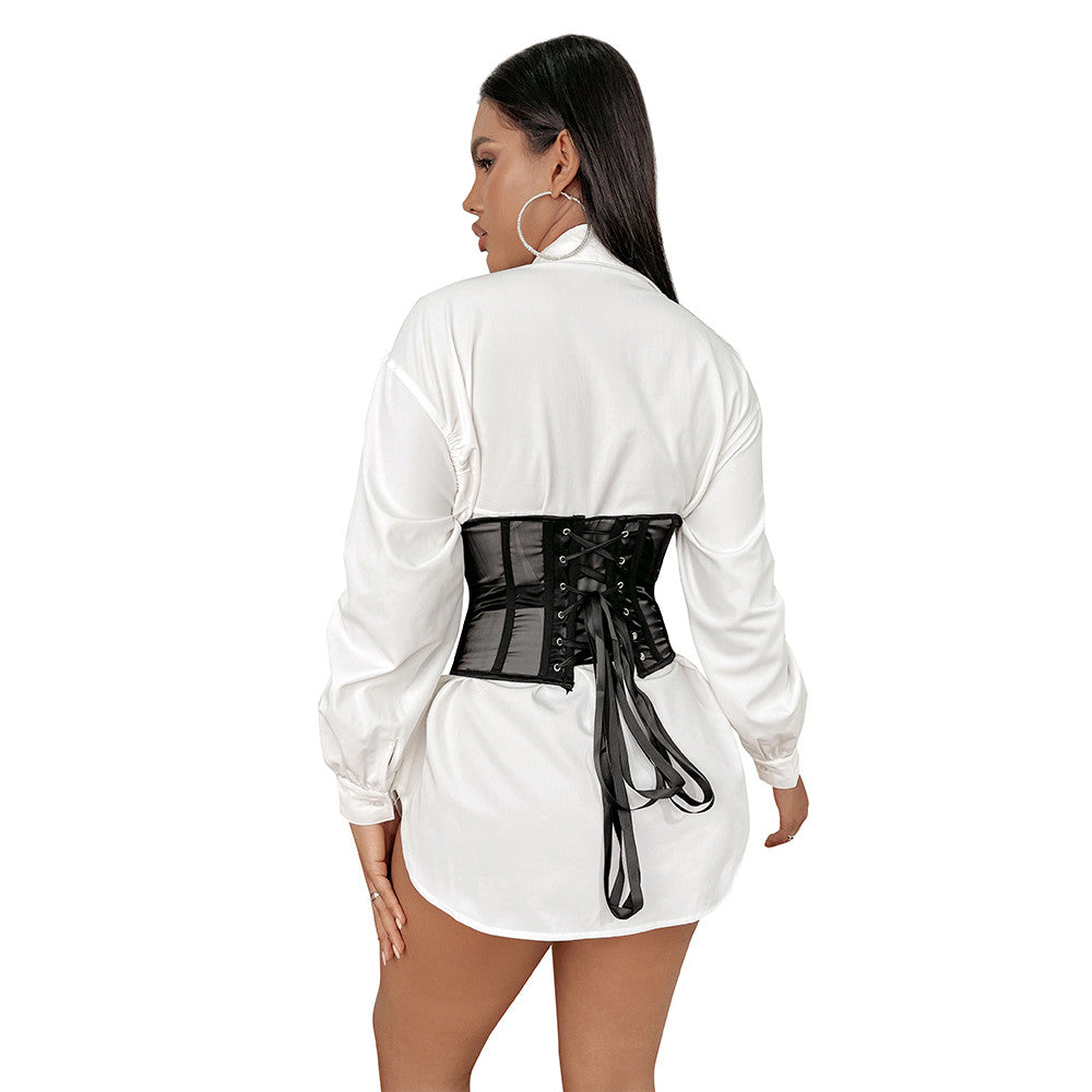 Transparent Sheer Mesh Underbust Corset Zipper Front Boned Waist Cincher Top