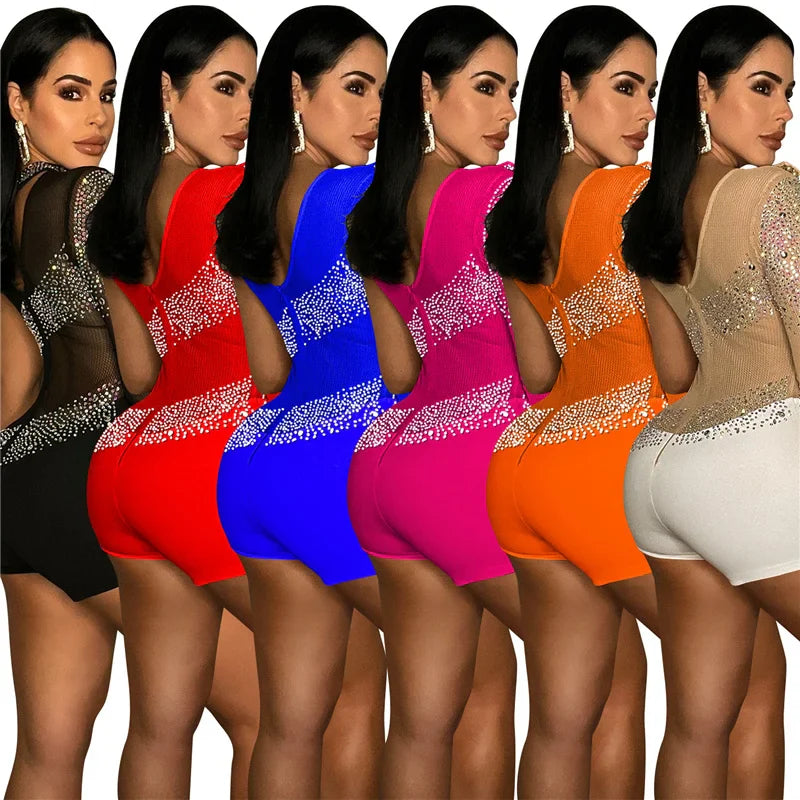 Sparkly Rhinestones Mesh Romper