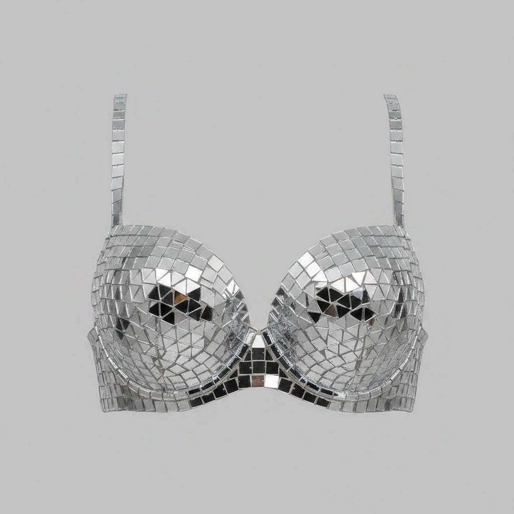 Luxury Reflective Mirror Halter Bra & High-Waisted Shorts Set