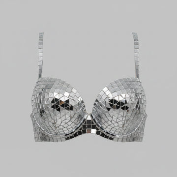 Luxury Reflective Mirror Halter Bra & High-Waisted Shorts Set