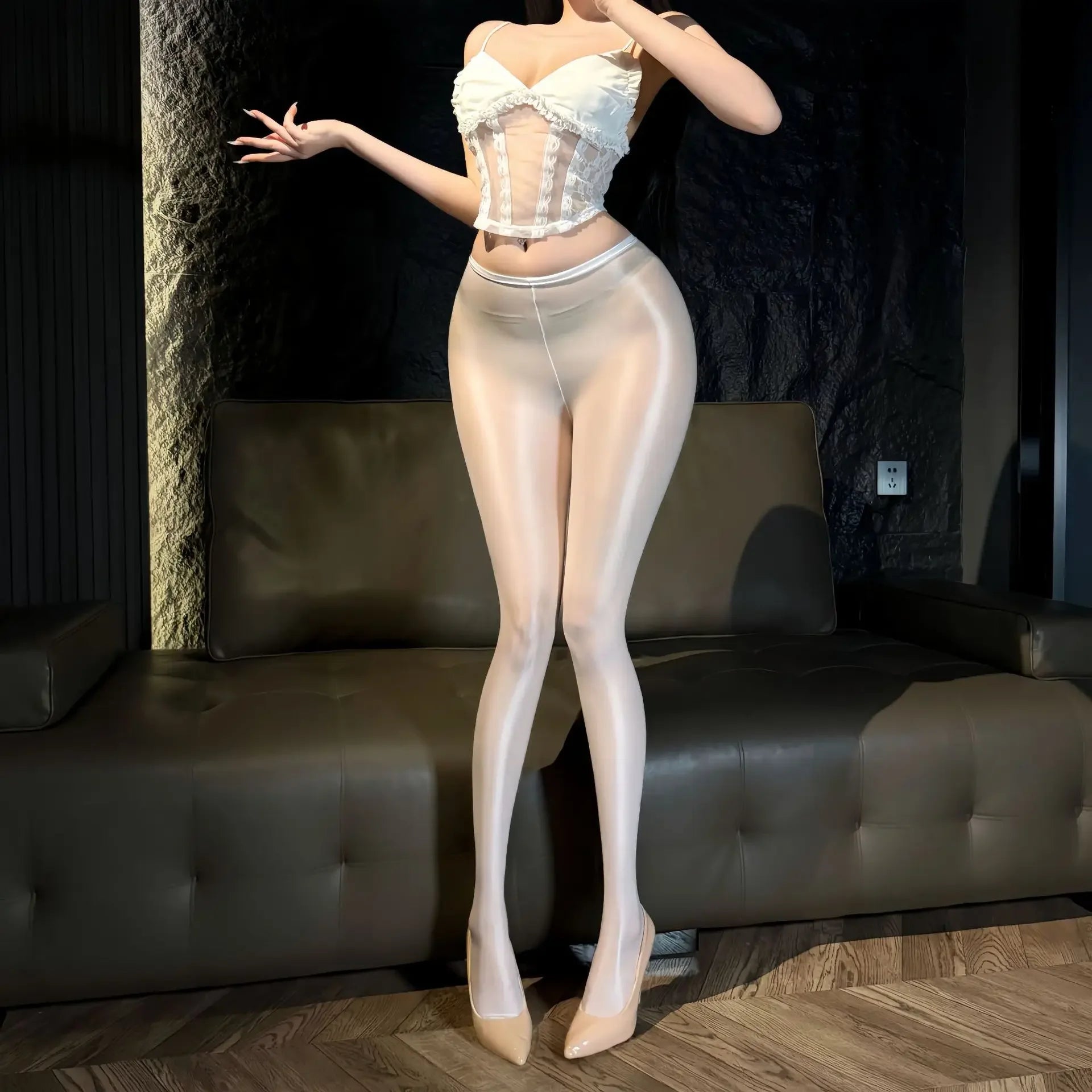 Sexy Women Thin Pencil Pants Low Waist Package Hip Elastic Tights Oil Shiny Glossy Slip Yoga Leggings Maid Shaping Trousers Plus