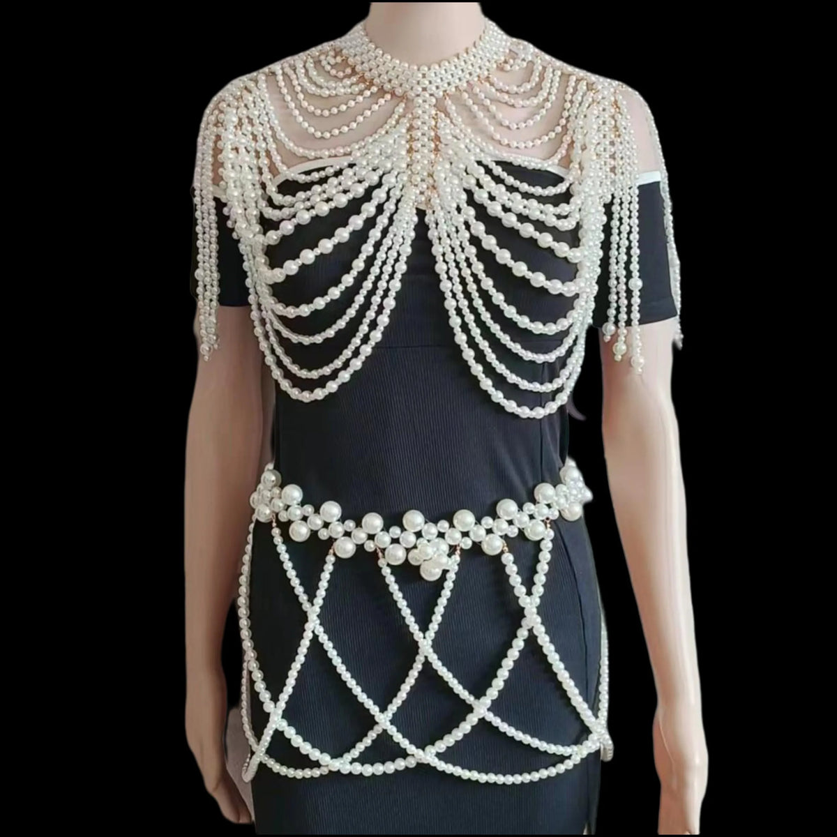 Multilayer Pearl-Look Bra & Waist Jewelry