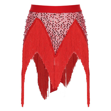 Glitter Sequin Fishnet Mesh Hip Scarf & Tassel Waist Wrap Belly Dance Skirt