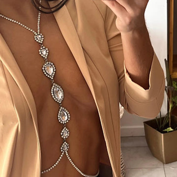 Teardrop Rhinestone Chest Chain Necklace