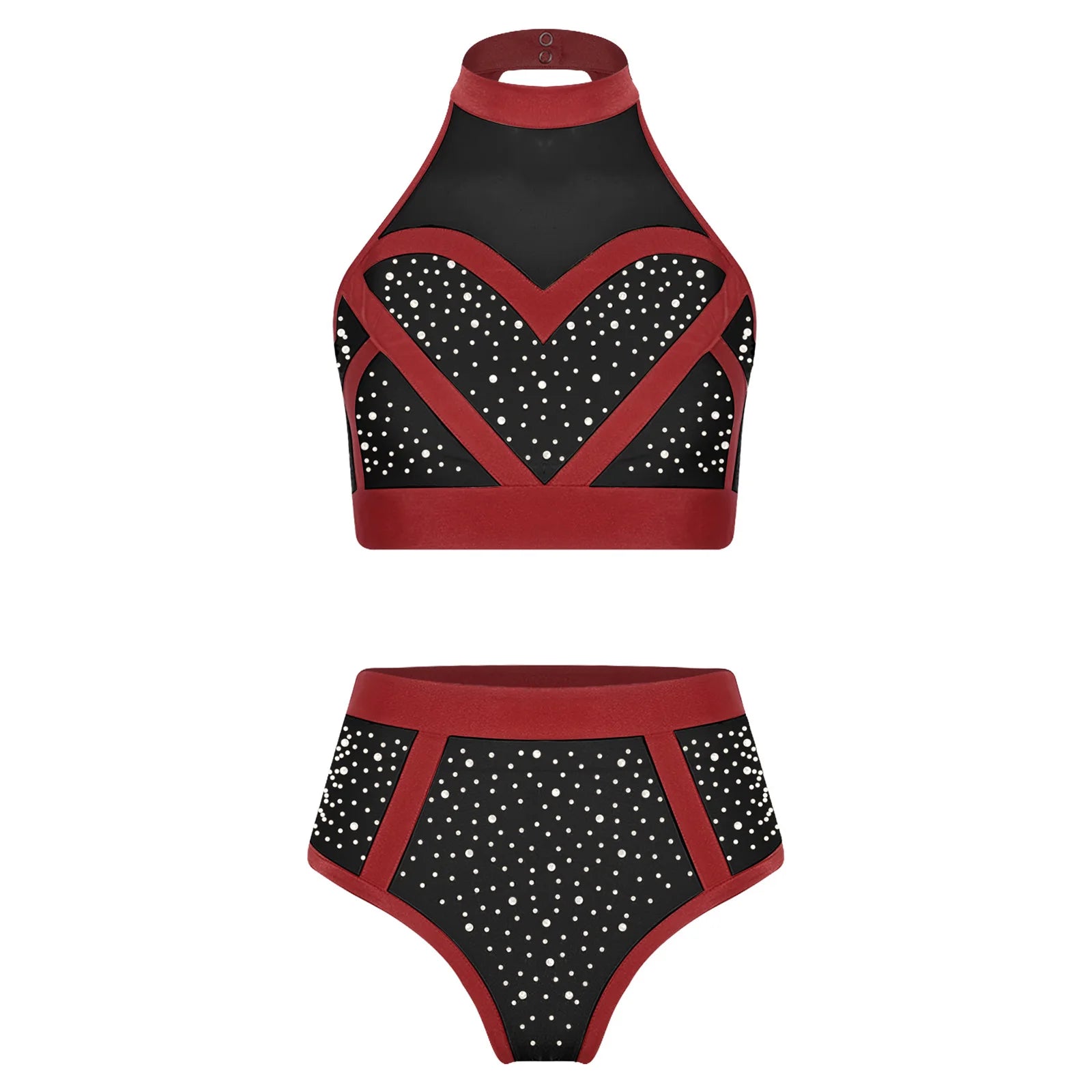 Rhinestone Halter Crop Top & High-Waist Briefs Set Sparkle Two-Piece Dance Set