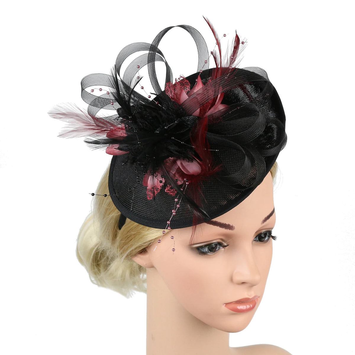 Feather Flower Mesh Fascinator with Clip & Headband