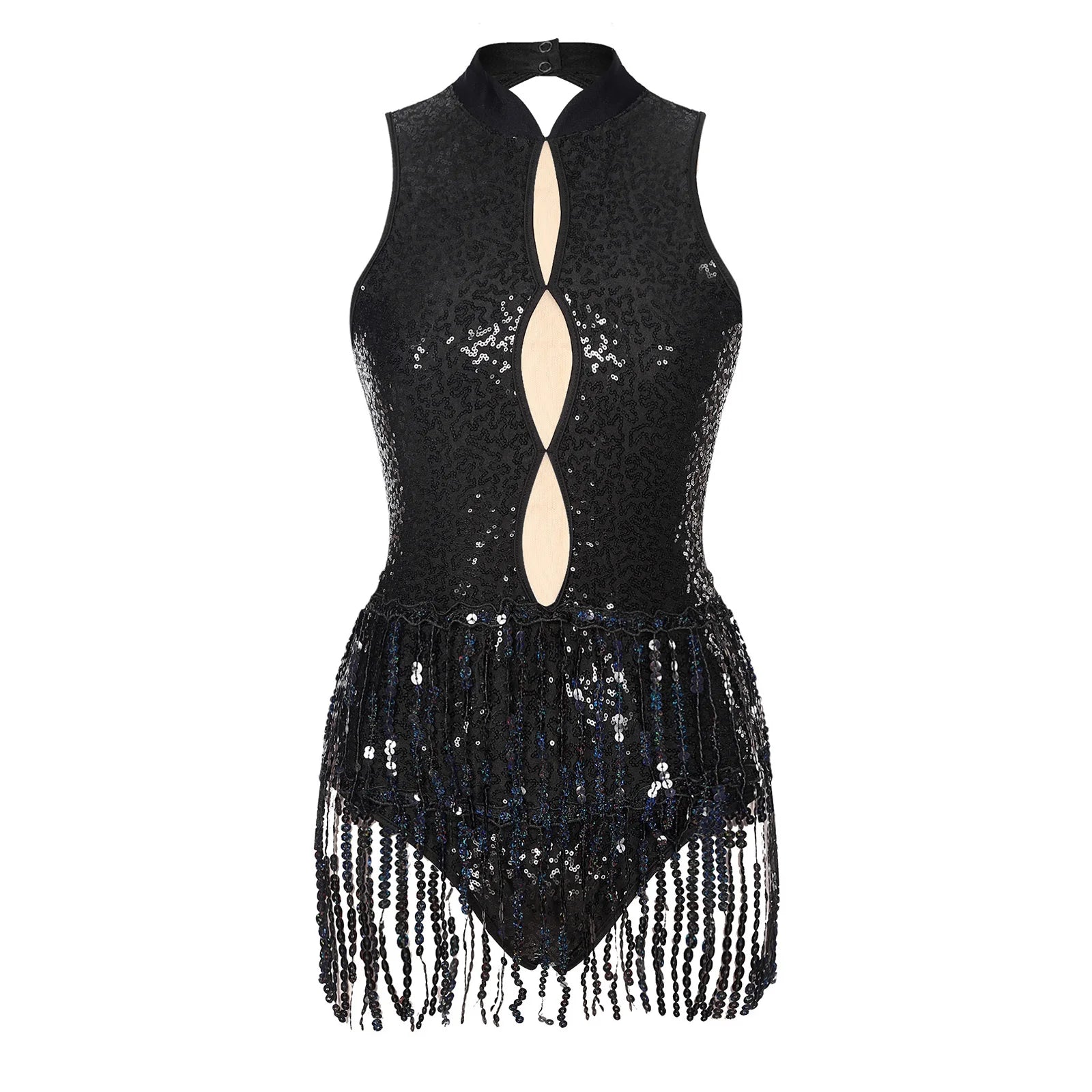 Glitter Sequin Fringe Latin Dance Leotard & Backless Performance Bodysuit