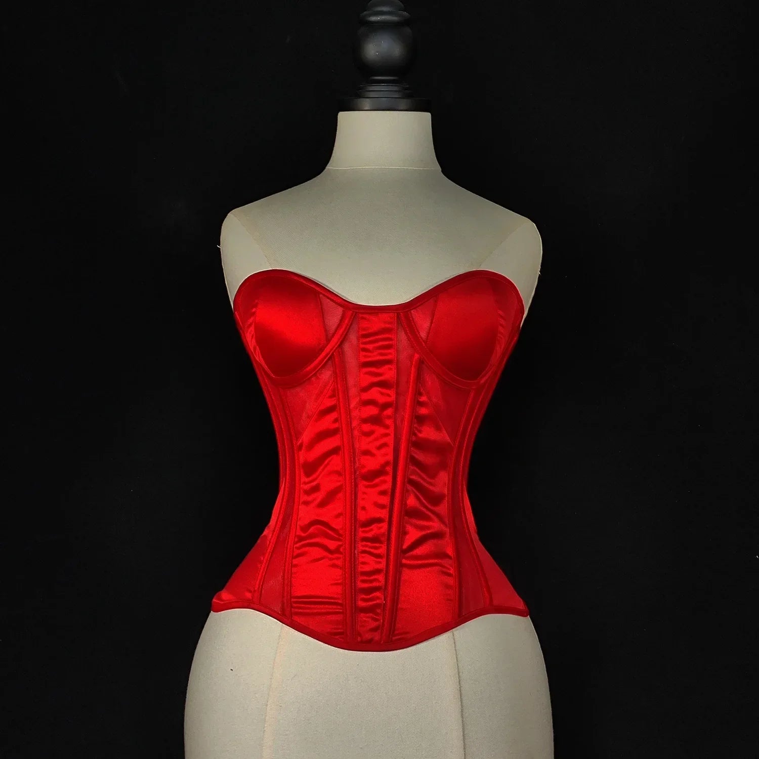 Strapless Breathable Mesh Corset Bustier Built-In Bra Boned Waist Cincher Top