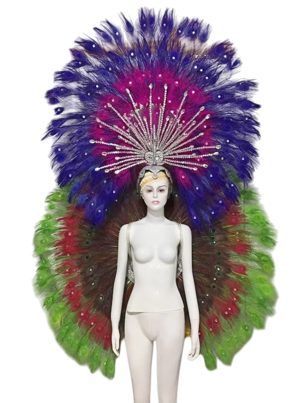 Showgirl Feather Backpiece and Rhinestone Headdress Set