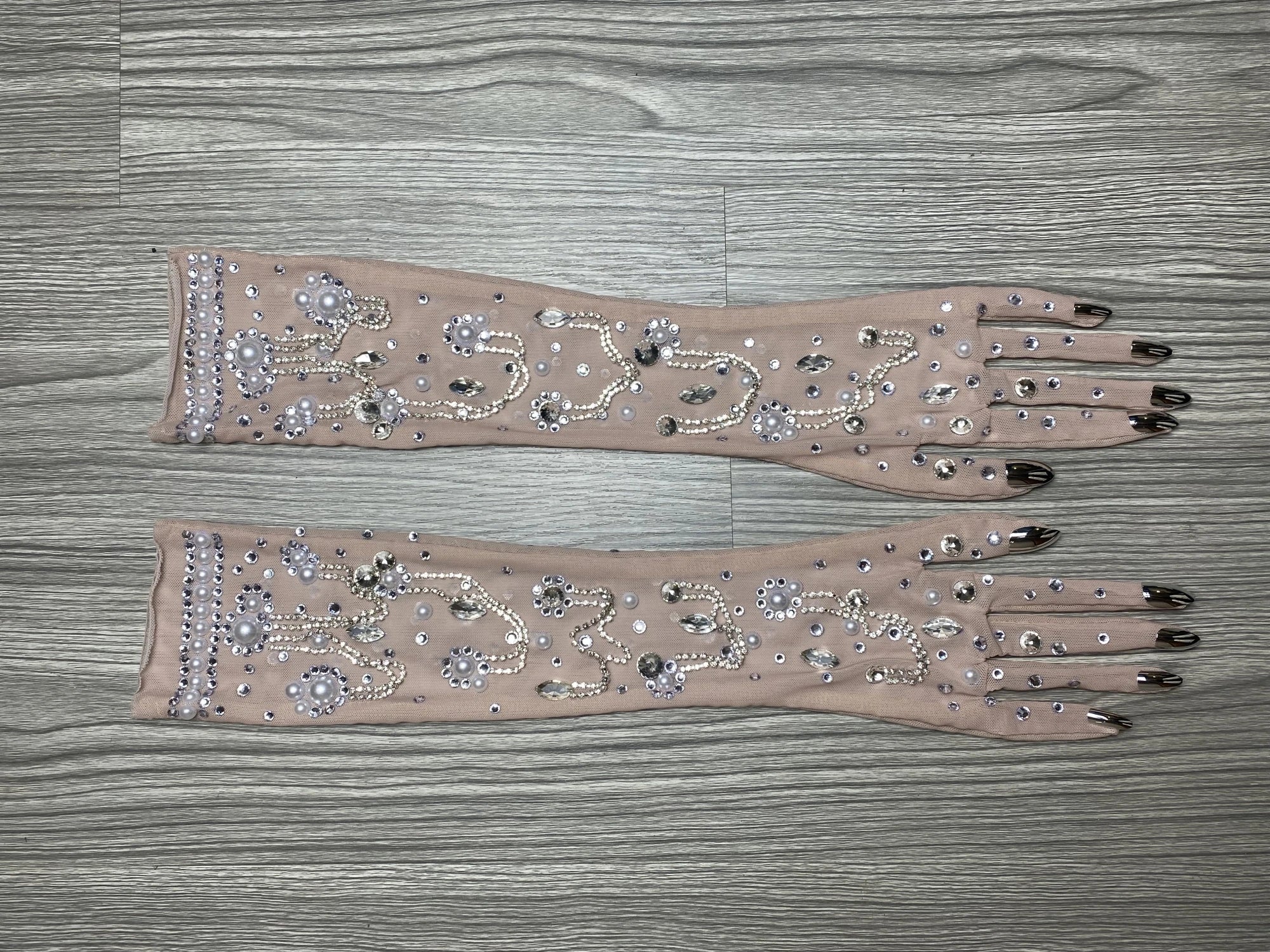 The Stardust Illusion Rhinestone Gloves – Luxury Crystal Mesh Opera Gloves