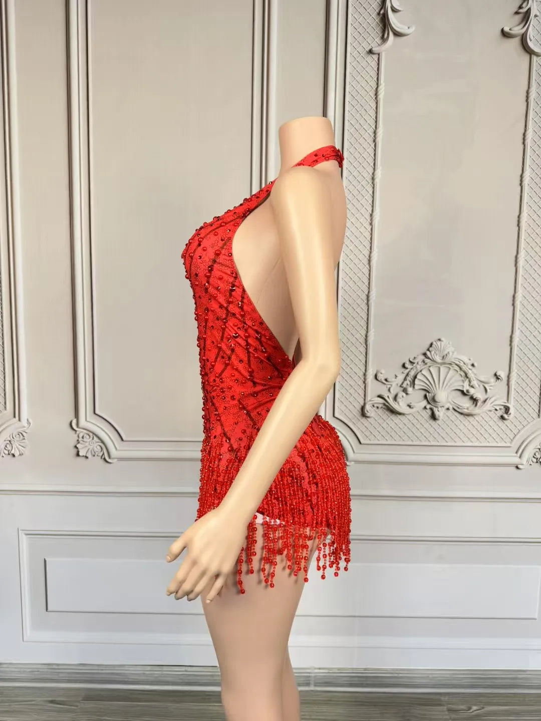 Crystal Rhinestone Fringe Sleeveless Bodysuit & Aerial Dance Leotard Costume
