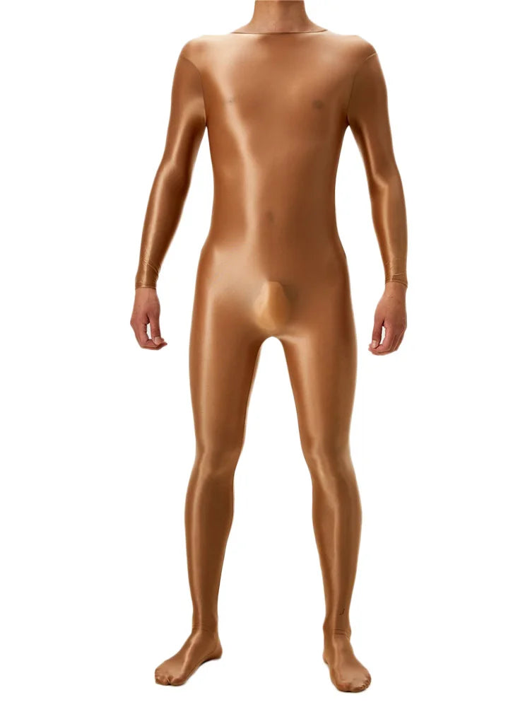 Sexy Candy Color Oil Glossy Shiny Shapping Bodysuit Stain Smooth Sheer See Through Sexy Tights Elastic Fitness Leotard
